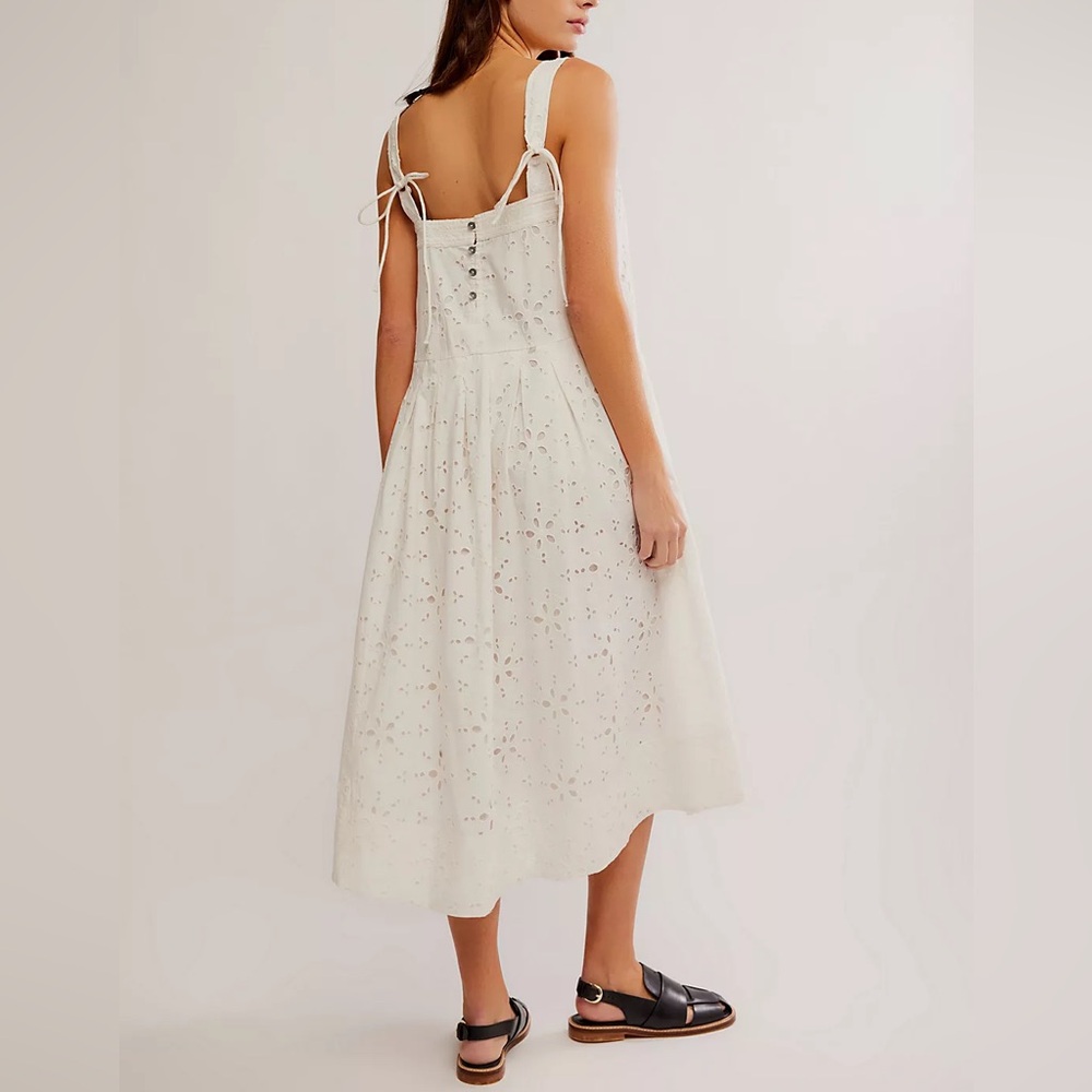 FREE PEOPLE Primavera Eyelet Tie Midi Dress - White Women’s - Size Small - Picture 2 of 16